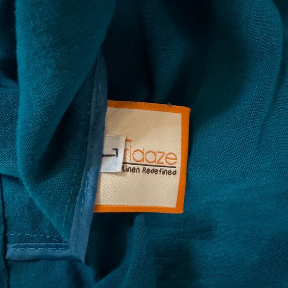 Fidaze 100% Linen Button Down Shirt Teal Blue 3/4 Sleeve Size Large - Picture 9 of 10